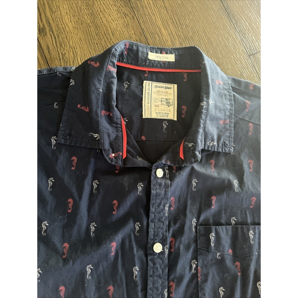 Colours By Alexander Julian Blue Seahorse Print Button Down Shirt Mens Size XL